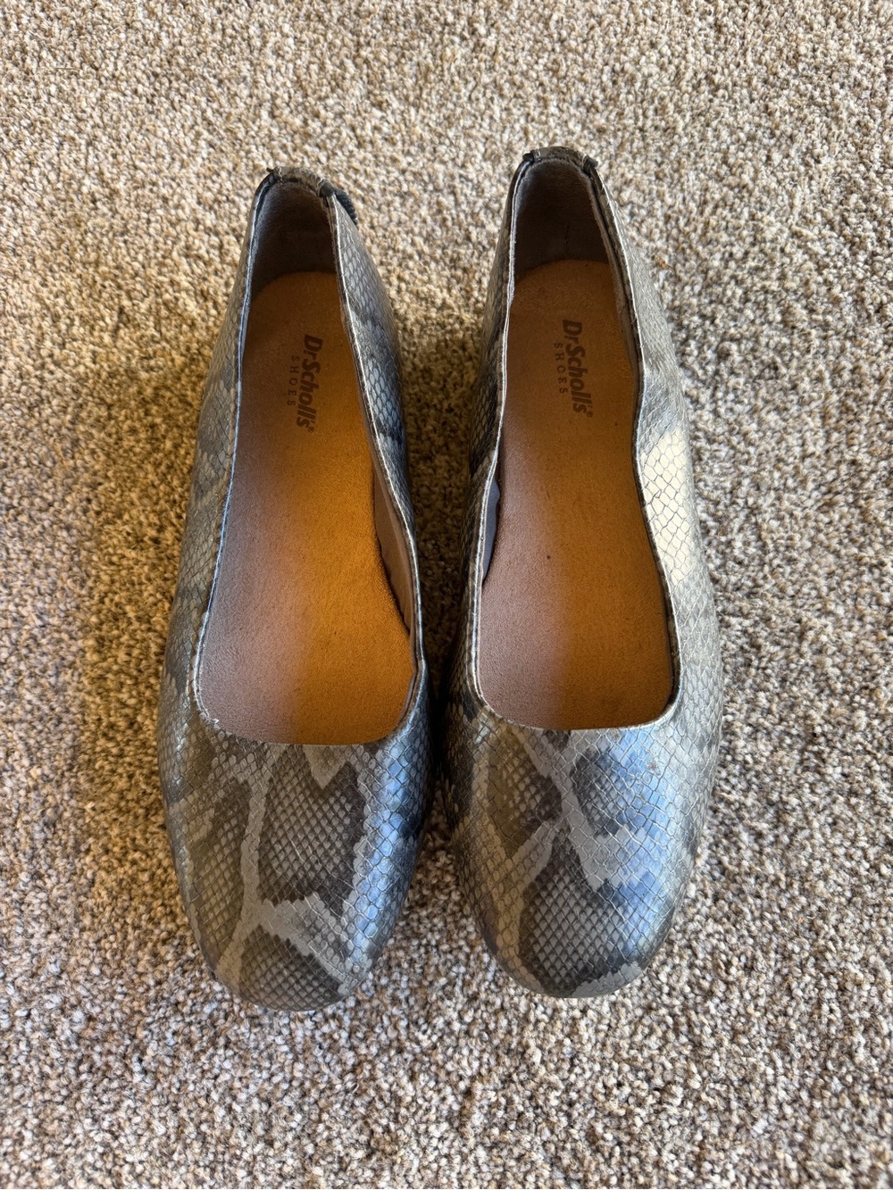 Dr. Scholl's Snake-Print Slip-On Flats in Gray and Brown